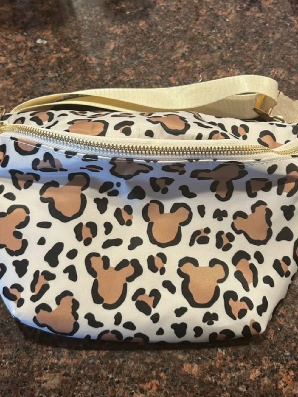 Disney Mickey Leopard Print Crossbody Belt Bag in Cream and Brown